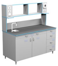 Стол пристенный для работы стоя со сливной раковиной СЛП НВК 1500 ЭПОК+ (1500x700x1650)